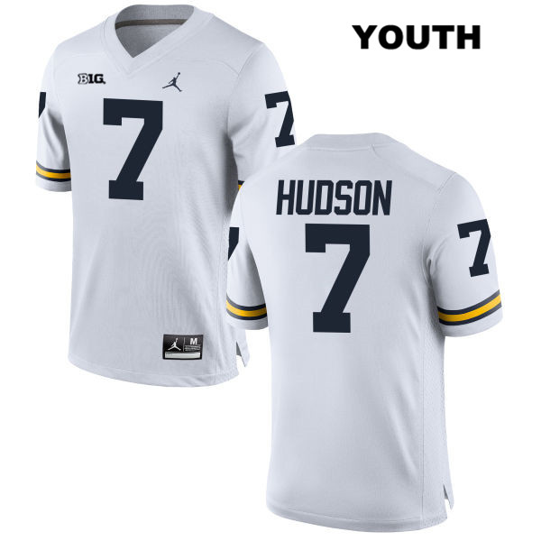 Youth NCAA Michigan Wolverines Khaleke Hudson #7 White Jordan Brand Authentic Stitched Football College Jersey QF25K28OO